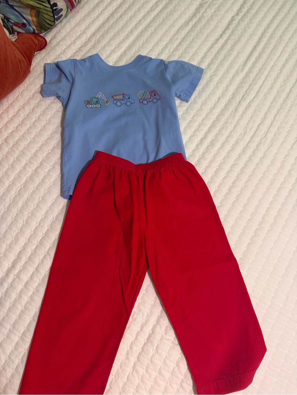 Kids Two-Piece Matching Set — Light Blue Top & Red Pants